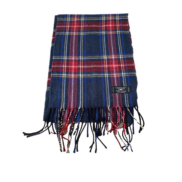 Cashme Plaid Scarf 60" x 11"  Multicolored Fringe Made In Italy Acrylic - Picture 2 of 9